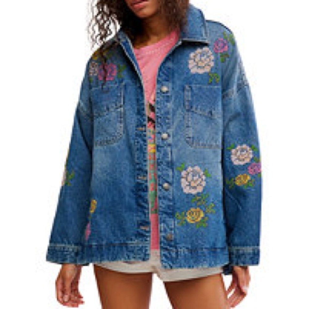 Embroidered Blue Denim Jacket - Women